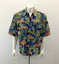 Hawaii Pacific Print Hawaiian Shirt Men&#39;s Size XL Vintage Blue Short Sleeve - £10.97 GBP
