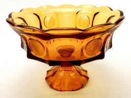 Pedestal Fruit Bowl, 8 1/2&quot;, Fostoria Honey Amber Coin Glass, 8 Fluted Panels - £23.08 GBP