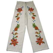 NWT FARM RIO Embroidered Floral Twill Pants in White Wide Leg Jeans M - £124.29 GBP