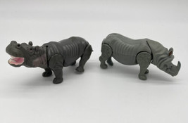 Vintage Rhino &amp; Hippo Figures Hard Plastic Movable Parts Hippopotamus Rhinoceros - £11.34 GBP