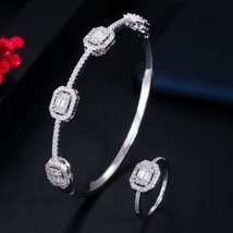Stackable Square Cubic Zirconia 585 Rose GolCuff Bangle Braclet Ring Set for Wom - £21.10 GBP