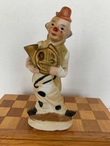 Vintage Hand Painted Bisque Porcelain French Horn Musician Clown Figurine 6&quot; - £11.86 GBP