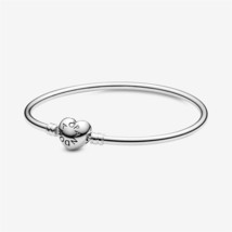 925Sterling silver Pandora Moments Heart Clasp Bangle,Birthday Gift,Gift For Her - $18.99