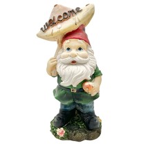 Welcome Garden Gnome Under Mushroom Statue 9.5&quot; Tall - £15.03 GBP