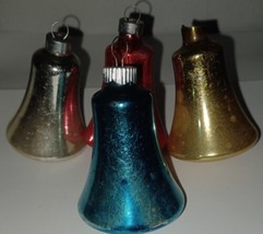 50s Shiny Brite 4 Glass Bell Christmas Ornament Blue Gold Pink Silver Vintage - £27.52 GBP
