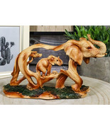 Faux Wood Elephant Family Migration Elephant Walking With Baby Calf Stat... - $25.96 CAD
