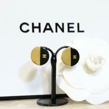 CHANEL Earrings Round Gold Black Cc Logo 00A 122 - £305.64 GBP