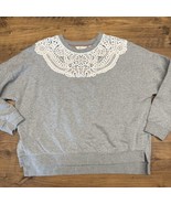 Boden Interest Gray White Lace Detail Large Sweatshirt Classy Minimal De... - $851.82 MXN