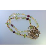 Horse Jewelry Frame Bronze Pendant Bracelet Peridot beads Equestrian jew... - £66.95 GBP