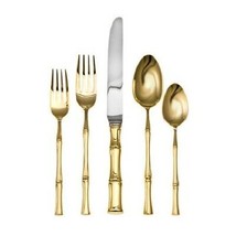 Bamboo Gold D'Oro by Ricci Stainless Steel Flatware Set for 4 Service 20 pc New - £447.95 GBP