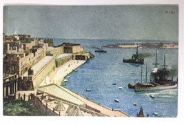 View Of Steamships Of England Nearing The Port Of Malta Postcard - $20.00