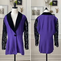Vintage 90s Black Velveteen Purple Blazer XL - $431.64 MXN