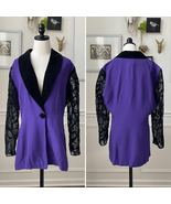 Vintage 90s Black Velveteen Purple Blazer XL - $429.69 MXN