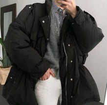 Korea Women Winter Thick Solid Cotton Parka Drawstring Slim Waist Overcoat Overs - £130.37 GBP