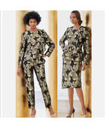 Ashro Larhonda Wardrober 3 Pc Peplum Jacket Skirt Pants Gold Black 12 - $84.90 CAD