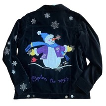 Quacker Factory Snowman Capture the Magic Holiday Velvet Jacket Black Si... - £29.35 GBP