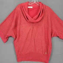 Calvin Klein Women Sweater Size M Red Preppy Sparkly Gold Cowl Neck Shor... - £9.88 GBP
