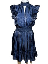 Lulu&#39;s Mini Dress Women&#39;s S Small Metallic Blue Ruffles Gathered Waist Preppy - $29.28