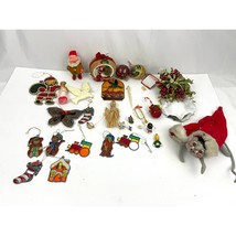 30x VTG Holiday Ornaments Christmas Wood Fabric Metal Lot Collectibles Santa - $41.39