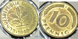 GERMANY 10 PFENNIG 1950-J #101 - £2.40 GBP
