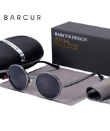 BARCUR Polarized Round Sunglasses Luxury Brand Men Glasses Retro Vintage... - £23.22 GBP
