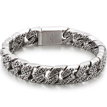 Vintage 12/18MM Chain Mens Bracelets On Hand Solid Stainless Steel Man Bracelet  - £29.06 GBP