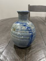 Small Blue Bud Vase Art Pottery Signed Stoneware Signed Doudiet? Glazed 5” - $24.74