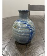 Small Blue Bud Vase Art Pottery Signed Stoneware Signed Doudiet? Glazed 5” - $34.53 CAD
