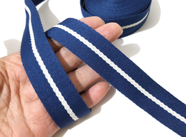 1&quot; 25mm wide 10yds Navy Blue w/ White Stripe Polyester Twill Tape TR3 - £7.98 GBP