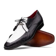 Andretti Genuine Ostrich Leg Dress Derby's Tasseled Laces Shoes White / Black image 2