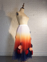 Navy Flower Long Tulle Skirt Outfit Women Custom Plus Size Tulle Skirt image 7