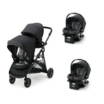 Graco Black Double Twin Stroller Sit N Stand Travel System w 2 Infant Car Seats - £601.07 GBP