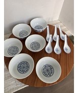 12 Pc Set Chinese Porcelain 4 Bowls Blue &amp; White With Spoons ~ Soup ~ Rice - $75.20 CAD