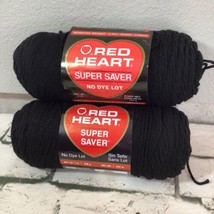 Lot of 2 Skeins RED HEART Super Saver BLACK Yarn Med 4 Worsted Acrylic 7... - $11.88