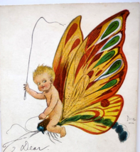 Fantasy Postcard Giant Flying Butterfly Baby On Wings DWIG Clare Victor Dwiggins - £29.75 GBP