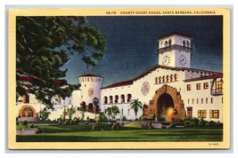 County Court House Night View Santa Barbara California CA Linen Postcard H23 - £1.50 GBP