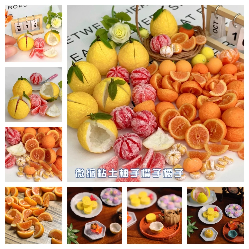 5pcs Doll House Mini Kitchen Handmade Clay Pastry Pomelo Persimmon Bryce - £13.47 GBP+