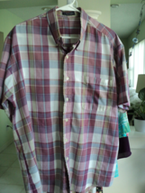 NOREASTER PLAID BEIGE PURPLE WHITE SIZE XL  COTTON BLEND SHORT SLEEVE  #... - $13.05