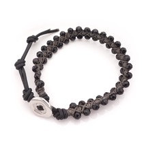 EORC Wrap Bracelet with Faceted Black Agate Beads on Genuine Black Leath... - £28.56 GBP