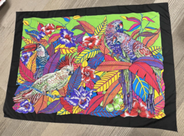 Very Large Exotic Bird Scarf Colorful Bright Parrot Cockatoo 43 x 60 Sil... - $34.65