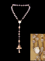 Vintage long Rosary - faceted glass Crystal beads genuine quartz - Sacred Heart  - £74.82 GBP
