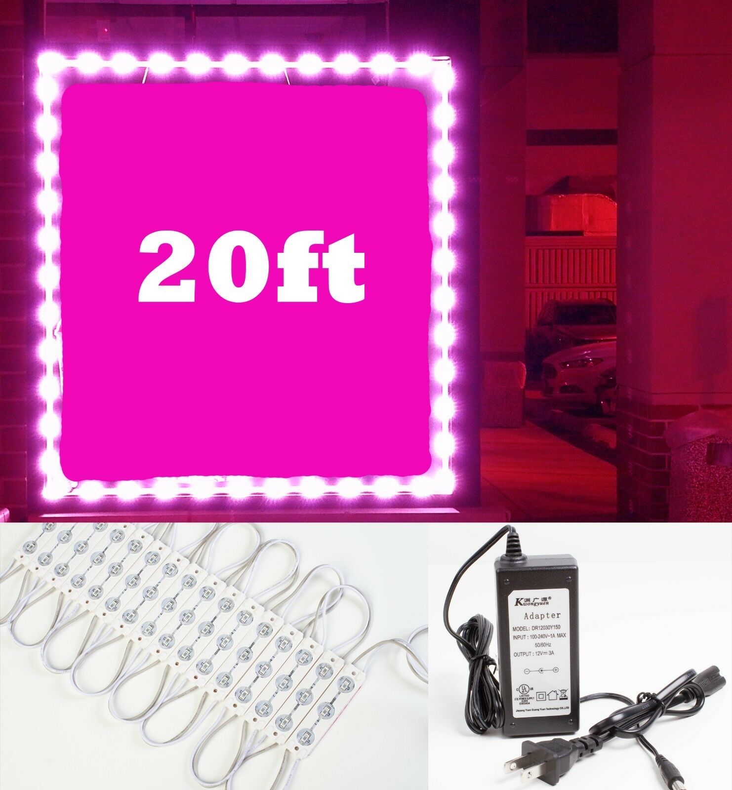 20ft LEDUPDATES Magenta Pink STOREFRONT LED LIGHT 5630 + UL 12v Power Supply