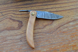 vintage handmade damascus steel folding knife 5183 - £35.35 GBP
