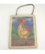 Rooster Painting on Tile Slate Wall Hanging 6&quot; x 7.5&quot; Orange Yellow Blue - £10.34 GBP