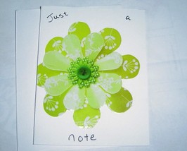 Just a Note, green craft flower Card, Handcrafted scrap happy card - $4.95