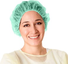 100ct Hair Net Bouffant Cap Green Non Woven Head Cover Industrial 24&quot; - £17.36 GBP