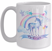 Unicorn Mug Gift - Believe - Unicorn Rainbow Daughter Girlfriend Mom Coffee Cup - £14.98 GBP