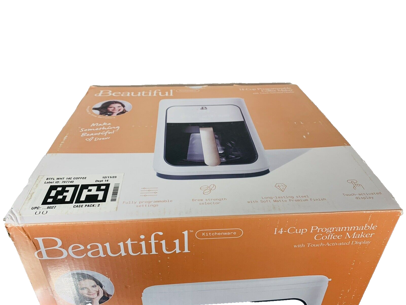 Beautiful 14 Cup Programmable Touchscreen Coffee Maker Drew Barrymore WHITE Open Filter Coffee