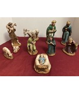 Vintage 10 pc Nativity Scene Ceramic Figurines Set Hand Painted Christmas - $44.32