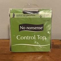 VTG No Nonsense Control Top Nylon Pantyhose Off Black Sheer Toe Plus Que... - $10.39